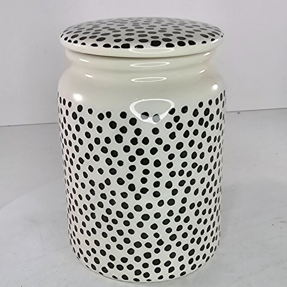 Thyme & Table Polka Dot Stoneware Jar With Lid Dishwasher Safe 5.5" Black & Whit - Picture 4 of 10
